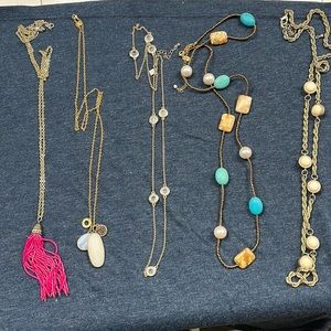 Five long length necklaces - various brands